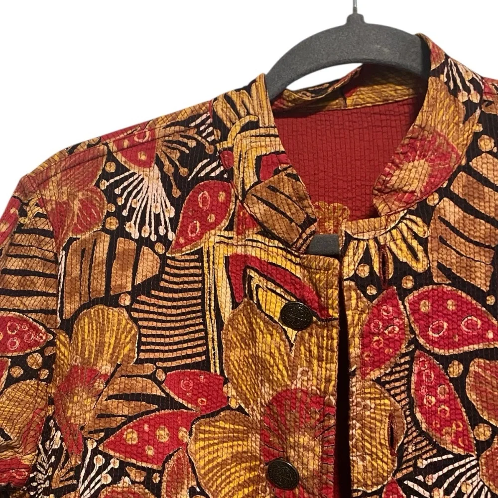 Reversible Floral Red Black Orange Floral Abstract Patterned Jacket -S/M